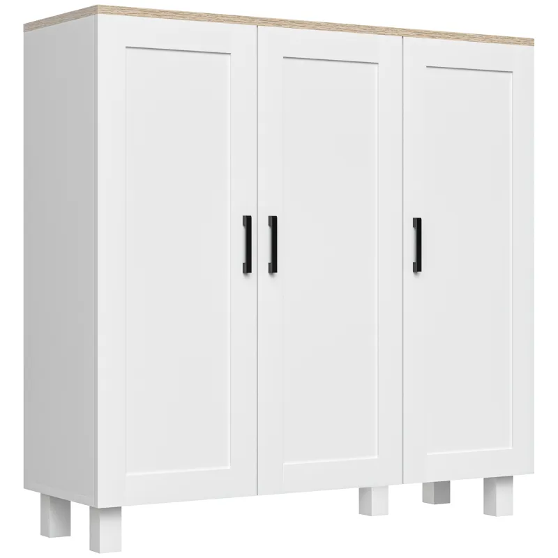 Aparador de Salón Mueble Buffet con 3 Puertas y Estantes Ajustables para Cocina Comedor Estilo Nórdico 90x30x90 cm Blanco