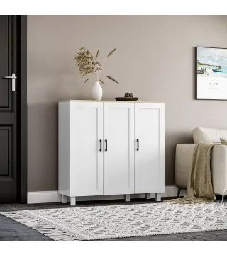 Aparador de Salón Mueble Buffet con 3 Puertas y Estantes Ajustables para Cocina Comedor Estilo Nórdico 90x30x90 cm Blanco