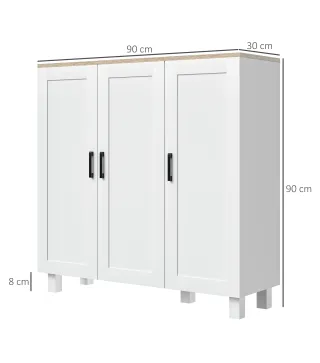 Aparador de Salón Mueble Buffet con 3 Puertas y Estantes Ajustables para Cocina Comedor Estilo Nórdico 90x30x90 cm Blanco