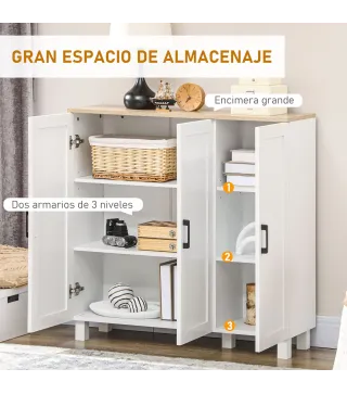 Aparador de Salón Mueble Buffet con 3 Puertas y Estantes Ajustables para Cocina Comedor Estilo Nórdico 90x30x90 cm Blanco