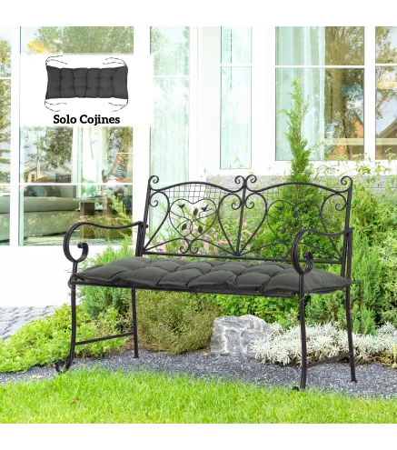 Cojín para Banco de Jardín Acolchado con Cuerdas de Sujeción y Relleno Grueso para Exterior e Interior 100x40x10 cm Gris