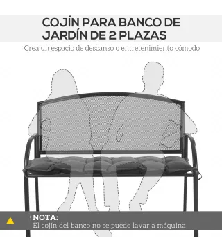 Cojín para Banco de Jardín Acolchado con Cuerdas de Sujeción y Relleno Grueso para Exterior e Interior 100x40x10 cm Gris