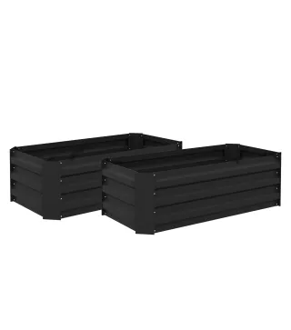 Juego de 2 Jardineras Exterior Grandes de Acero Galvanizado Huertos Urbanos para Terraza Jardín 100x50x30 cm Negro