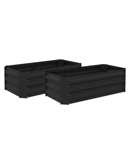 Juego de 2 Jardineras Exterior Grandes de Acero Galvanizado Huertos Urbanos para Terraza Jardín 100x50x30 cm Negro
