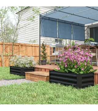 Juego de 2 Jardineras Exterior Grandes de Acero Galvanizado Huertos Urbanos para Terraza Jardín 100x50x30 cm Negro