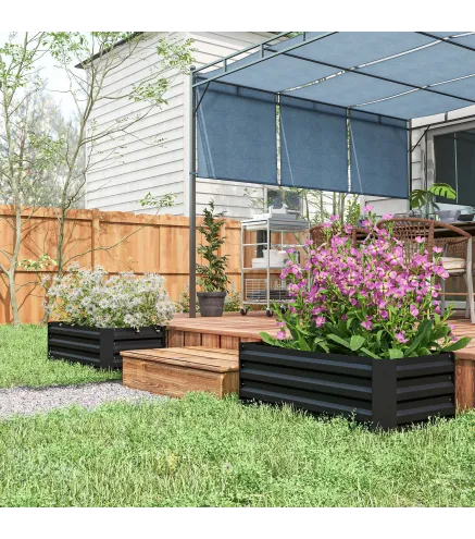 Juego de 2 Jardineras Exterior Grandes de Acero Galvanizado Huertos Urbanos para Terraza Jardín 100x50x30 cm Negro