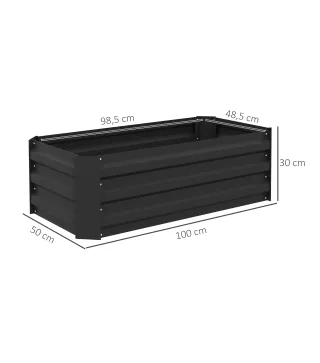 Juego de 2 Jardineras Exterior Grandes de Acero Galvanizado Huertos Urbanos para Terraza Jardín 100x50x30 cm Negro