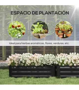 Juego de 2 Jardineras Exterior Grandes de Acero Galvanizado Huertos Urbanos para Terraza Jardín 100x50x30 cm Negro