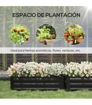 Juego de 2 Jardineras Exterior Grandes de Acero Galvanizado Huertos Urbanos para Terraza Jardín 100x50x30 cm Negro