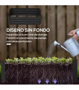 Juego de 2 Jardineras Exterior Grandes de Acero Galvanizado Huertos Urbanos para Terraza Jardín 100x50x30 cm Negro