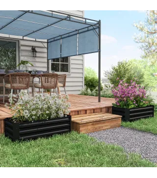 Juego de 2 Jardineras Exterior Grandes de Acero Galvanizado Huertos Urbanos para Terraza Jardín 100x50x30 cm Negro