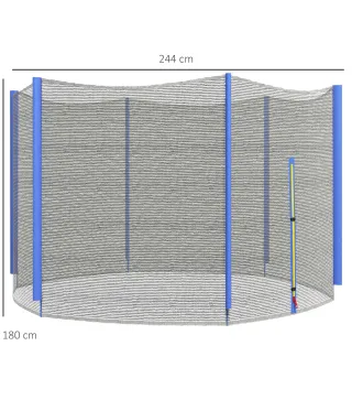 Red de Trampolín Redondo Ø244 cm para Exterior con Anti-UV y Puerta con Cremallera para 6 Postes Rectos Azul