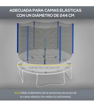 Red de Trampolín Redondo Ø244 cm para Exterior con Anti-UV y Puerta con Cremallera para 6 Postes Rectos Azul