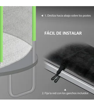 Red de Seguridad para Cama Elástica Ø244 para Exterior con Anti-UV y Puerta con Cremallera para 6 Postes Rectos Verde