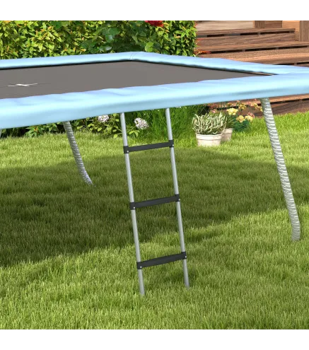 Escalera para Cama Elástica de 3 o 2 Escalones con Escalones Anchos y 2 Ganchos Carga 120 kg 110x32 cm Plata