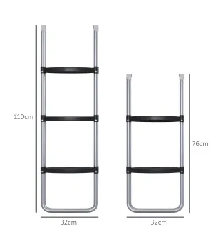 Escalera para Cama Elástica de 3 o 2 Escalones con Escalones Anchos y 2 Ganchos Carga 120 kg 110x32 cm Plata