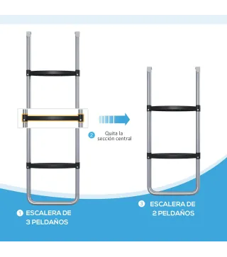 Escalera para Cama Elástica de 3 o 2 Escalones con Escalones Anchos y 2 Ganchos Carga 120 kg 110x32 cm Plata