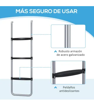 Escalera para Cama Elástica de 3 o 2 Escalones con Escalones Anchos y 2 Ganchos Carga 120 kg 110x32 cm Plata