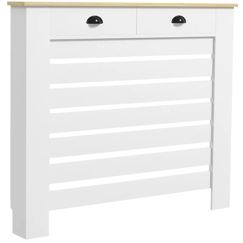 Cubre Radiadores de MDF con 2 Cajones Cubierta para Radiador para Salón Dormitorio Pasillo 111x19x95,5 cm Blanco