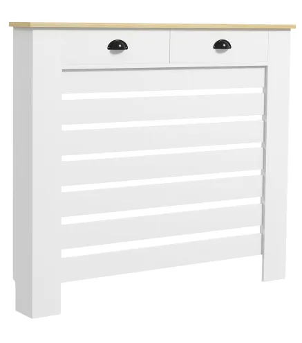 Cubre Radiadores de MDF con 2 Cajones Cubierta para Radiador para Salón Dormitorio Pasillo 111x19x95,5 cm Blanco