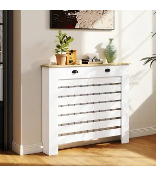 Cubre Radiadores de MDF con 2 Cajones Cubierta para Radiador para Salón Dormitorio Pasillo 111x19x95,5 cm Blanco