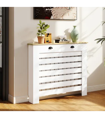 Cubre Radiadores de MDF con 2 Cajones Cubierta para Radiador para Salón Dormitorio Pasillo 111x19x95,5 cm Blanco
