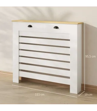Cubre Radiadores de MDF con 2 Cajones Cubierta para Radiador para Salón Dormitorio Pasillo 111x19x95,5 cm Blanco