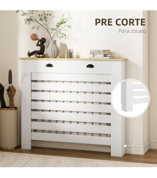 Cubre Radiadores de MDF con 2 Cajones Cubierta para Radiador para Salón Dormitorio Pasillo 111x19x95,5 cm Blanco