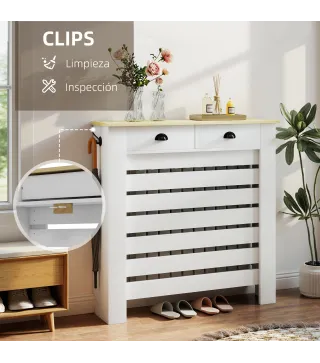 Cubre Radiadores de MDF con 2 Cajones Cubierta para Radiador para Salón Dormitorio Pasillo 111x19x95,5 cm Blanco