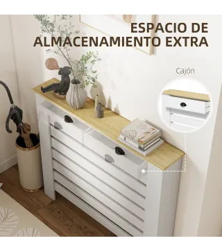 Cubre Radiadores de MDF con 2 Cajones Cubierta para Radiador para Salón Dormitorio Pasillo 111x19x95,5 cm Blanco