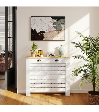 Cubre Radiadores de MDF con 2 Cajones Cubierta para Radiador para Salón Dormitorio Pasillo 111x19x95,5 cm Blanco