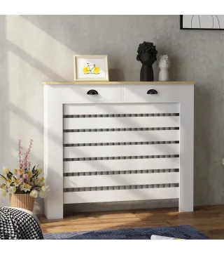 Cubre Radiadores de MDF con 2 Cajones Cubierta para Radiador para Salón Dormitorio Pasillo 111x19x95,5 cm Blanco