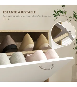 Recibidor de Entrada con Espejo Perchero y Zapatero Mueble de Recibidor de 2 Piezas con Ganchos Estantes Cajón Natural