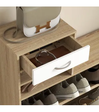 Recibidor de Entrada con Espejo Perchero y Zapatero Mueble de Recibidor de 2 Piezas con Ganchos Estantes Cajón Natural