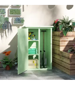 Armario de Jardín de Madera para Exterior para Herramientas con 2 Estantes y Techo Asfáltico 75x56x115 cm Verde