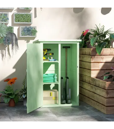 Armario de Jardín de Madera para Exterior para Herramientas con 2 Estantes y Techo Asfáltico 75x56x115 cm Verde