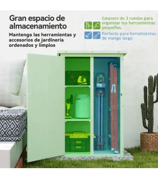 Armario de Jardín de Madera para Exterior para Herramientas con 2 Estantes y Techo Asfáltico 75x56x115 cm Verde
