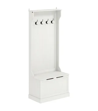 Perchero Zapatero con Banco de Almacenamiento 4 Ganchos Estilo Moderno 71,5x39,5x170 cm Blanco