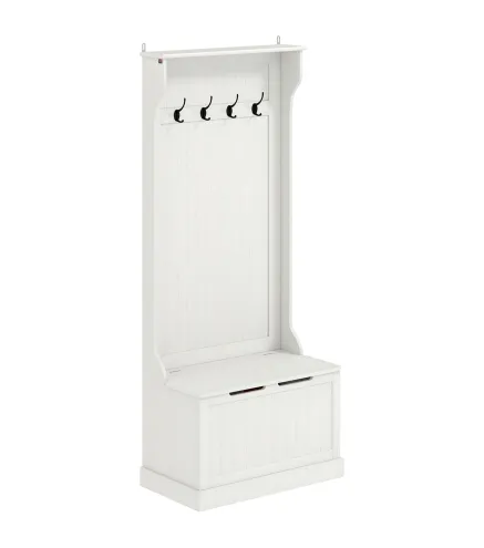 Perchero Zapatero con Banco de Almacenamiento 4 Ganchos Estilo Moderno 71,5x39,5x170 cm Blanco