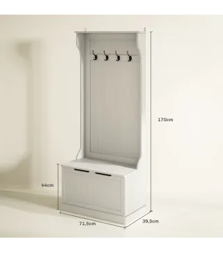 Perchero Zapatero con Banco de Almacenamiento 4 Ganchos Estilo Moderno 71,5x39,5x170 cm Blanco