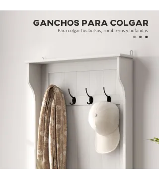 Perchero Zapatero con Banco de Almacenamiento 4 Ganchos Estilo Moderno 71,5x39,5x170 cm Blanco