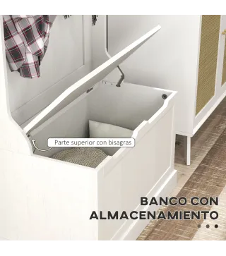 Perchero Zapatero con Banco de Almacenamiento 4 Ganchos Estilo Moderno 71,5x39,5x170 cm Blanco