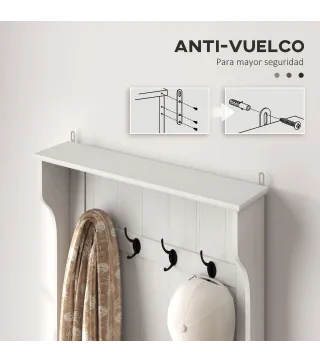 Perchero Zapatero con Banco de Almacenamiento 4 Ganchos Estilo Moderno 71,5x39,5x170 cm Blanco