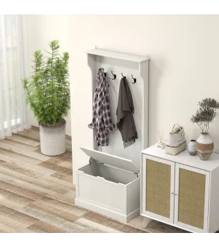 Perchero Zapatero con Banco de Almacenamiento 4 Ganchos Estilo Moderno 71,5x39,5x170 cm Blanco