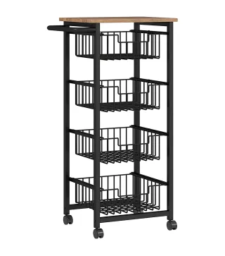 Carrito Verdulero para Cocina con 4 Cestas Deslizables y Marco de Acero 49,5x31x91 cm Roble