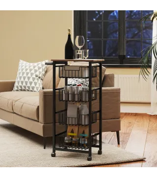 Carrito Verdulero para Cocina con 4 Cestas Deslizables y Marco de Acero 49,5x31x91 cm Roble