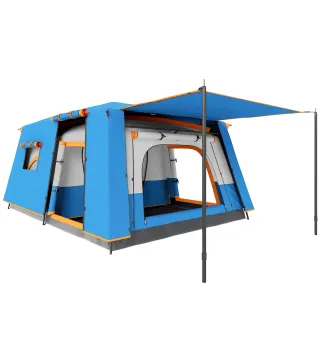 Tienda de Campaña Familiar 4-6 Personas con 2 Habitaciones Zona de Estar y Protección Impermeable 430x305 cm Gris y Azul