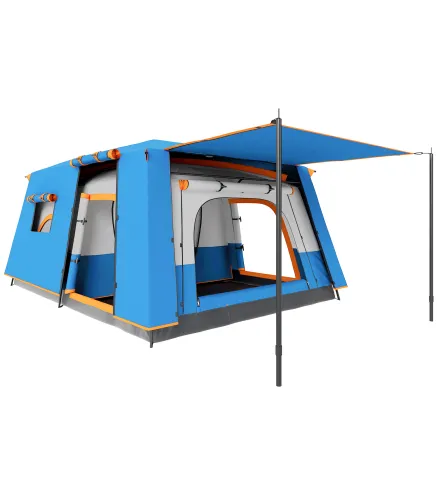 Tienda de Campaña Familiar 5 Personas con 2 Habitaciones Zona de Estar y Protección Impermeable 430x305 cm Gris y Azul