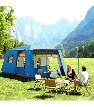 Tienda de Campaña Familiar 5 Personas con 2 Habitaciones Zona de Estar y Protección Impermeable 430x305 cm Gris y Azul