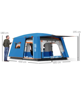 Tienda de Campaña Familiar 4-6 Personas con 2 Habitaciones Zona de Estar y Protección Impermeable 430x305 cm Gris y Azul